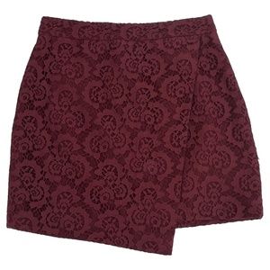 Madewell Maroon Lace Overlay Asymmetrical Faux Wrap Mini Skirt Size 4